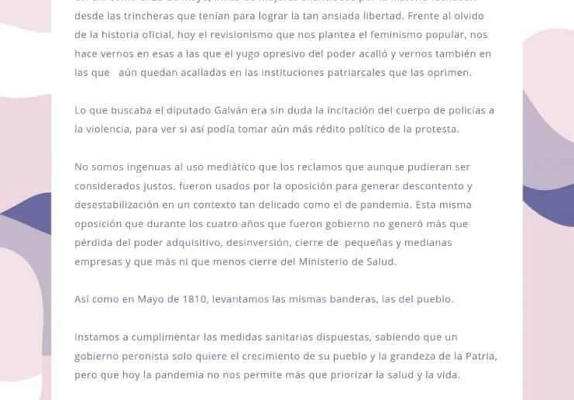 Comunicado de la Mesa de Genéro del PJ La Rioja
